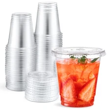 Eupako 8 oz Plastic Cups with Lids 100 Sets, Disposable Clear Cups with Lids,...