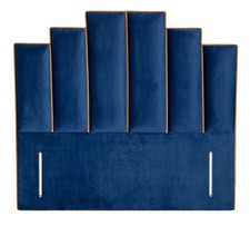 54" Steps Headboard With Golden Trims In Plush Velvet Fabric In All UK Sizes