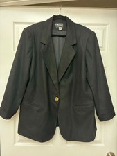 Sag Harbor Woman Blazer Jacket Womens 16 Black 100 Wool Gold Button Career