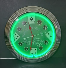 Royal Bay Casino Neon Clock Poker Hold' Em Stand Draw Chips Cards WORKS 16.5"