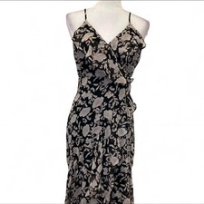 NWT Express Women’s Black Floral Print Ruffle Maxi Dress -Size XXS