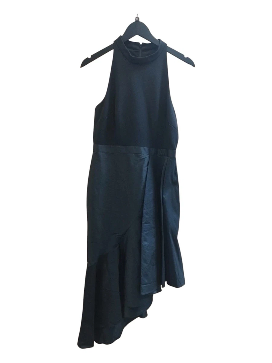 Vestido Adrianna Papell Crepe Combo Tafetán Asimétrico Negro Talla 10 Nuevo Con Etiquetas