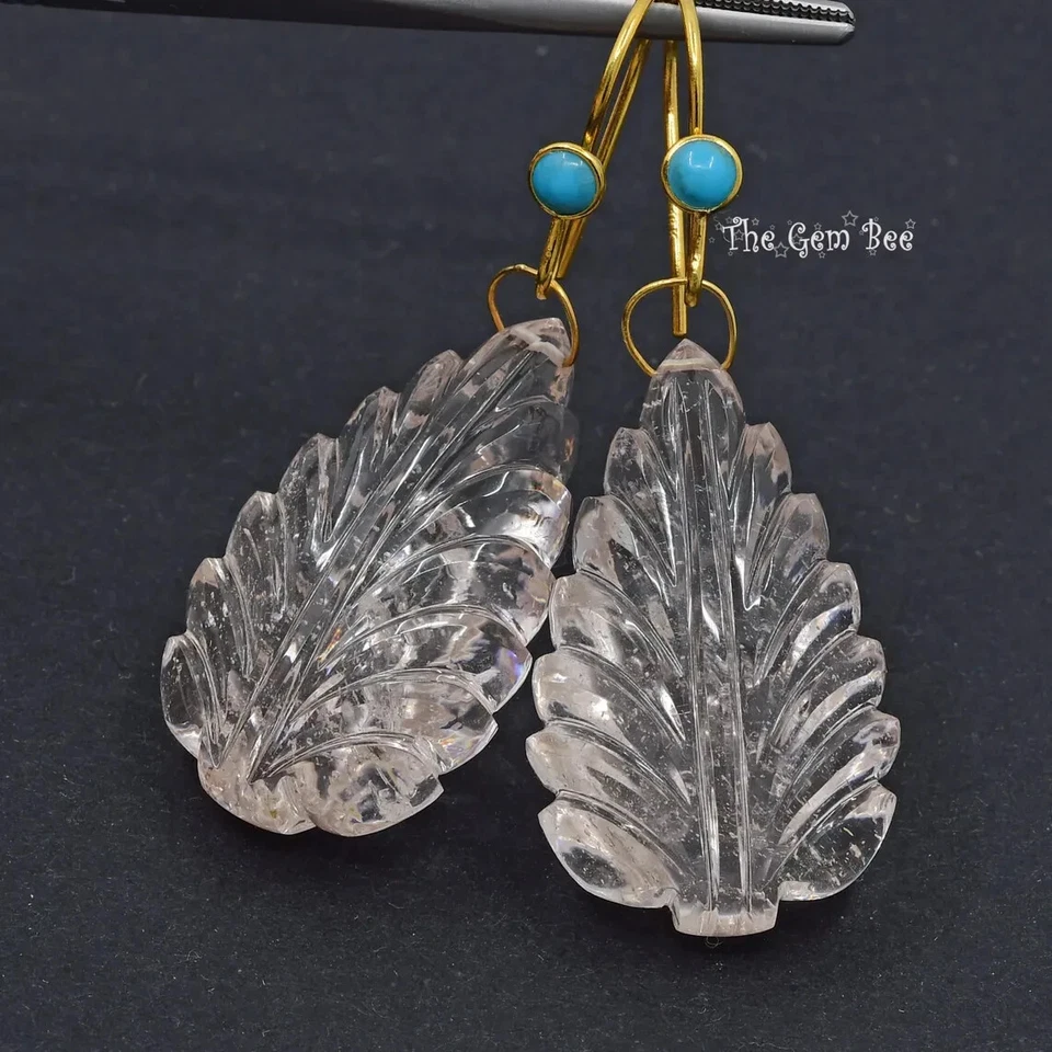 75,6 quilates rosa berilo morganita tallada floral hoja abalorio turquesa 18 k sólido Foto 2 de 4