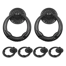  6pcs Drop Drawer Pulls, Small Round Cabinet Handles, Metal Drawer Ring Black