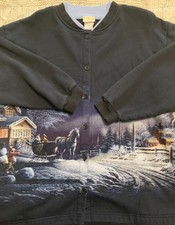 Vintage Artisans Button Up Double Collar Jacket Sweatshirt Winter Snow Scene L
