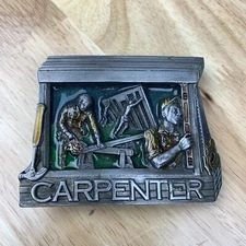 Vintage Carpenter Belt Buckle Construction Hammer Saw 1988 CJ 1455 Made In USA