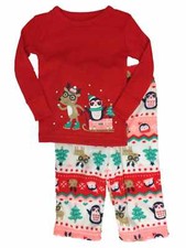 Infant  Toddler Girls Reindeer  Penguin Holiday Sleep Set Christmas Pajamas