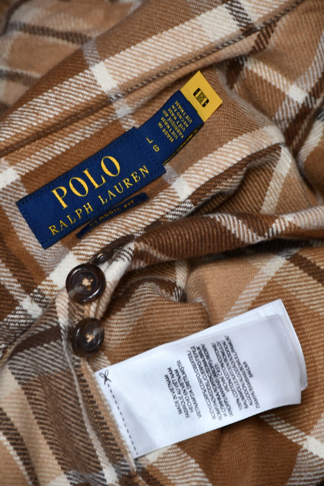 Polo Ralph Lauren Brushed Flannel Checked Shirt Khaki/Brown size L thumbnail 8