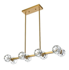 Dining Room Kitchen Island Chandelier 8 Light Fixture Crystal Shades Satin Gold