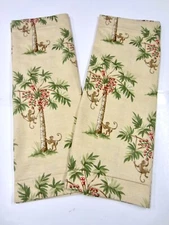 Pair Jungle Monkeys Palm Tree CHINOISERIE Tan Cotton Twill Stndrd Pillow Shams