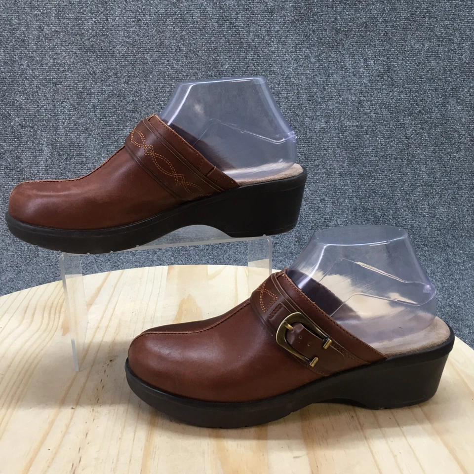 Easy Spirit Shoes Womens 8 N Sepine Open Toe Wedge Mule Brown Leather Slip On - Image 2 of 4