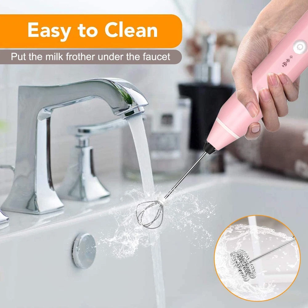 Milk Frother Handheld,  Rechargeable Whisk Drink Mixer for Coffee with Art Stenc