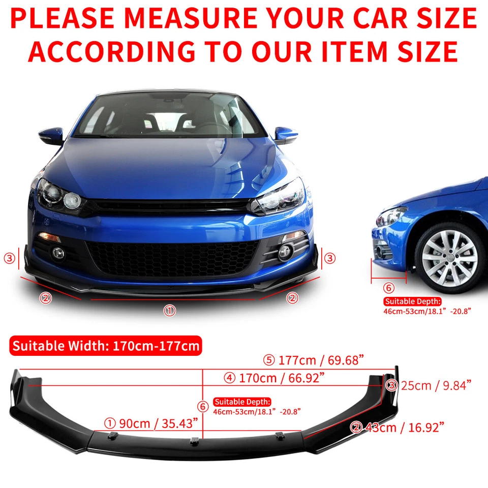Glossy Black Front Bumper Lip Spoiler Splitter Lower Body Kit For Seat Ibiza FR Foto 2 de 4
