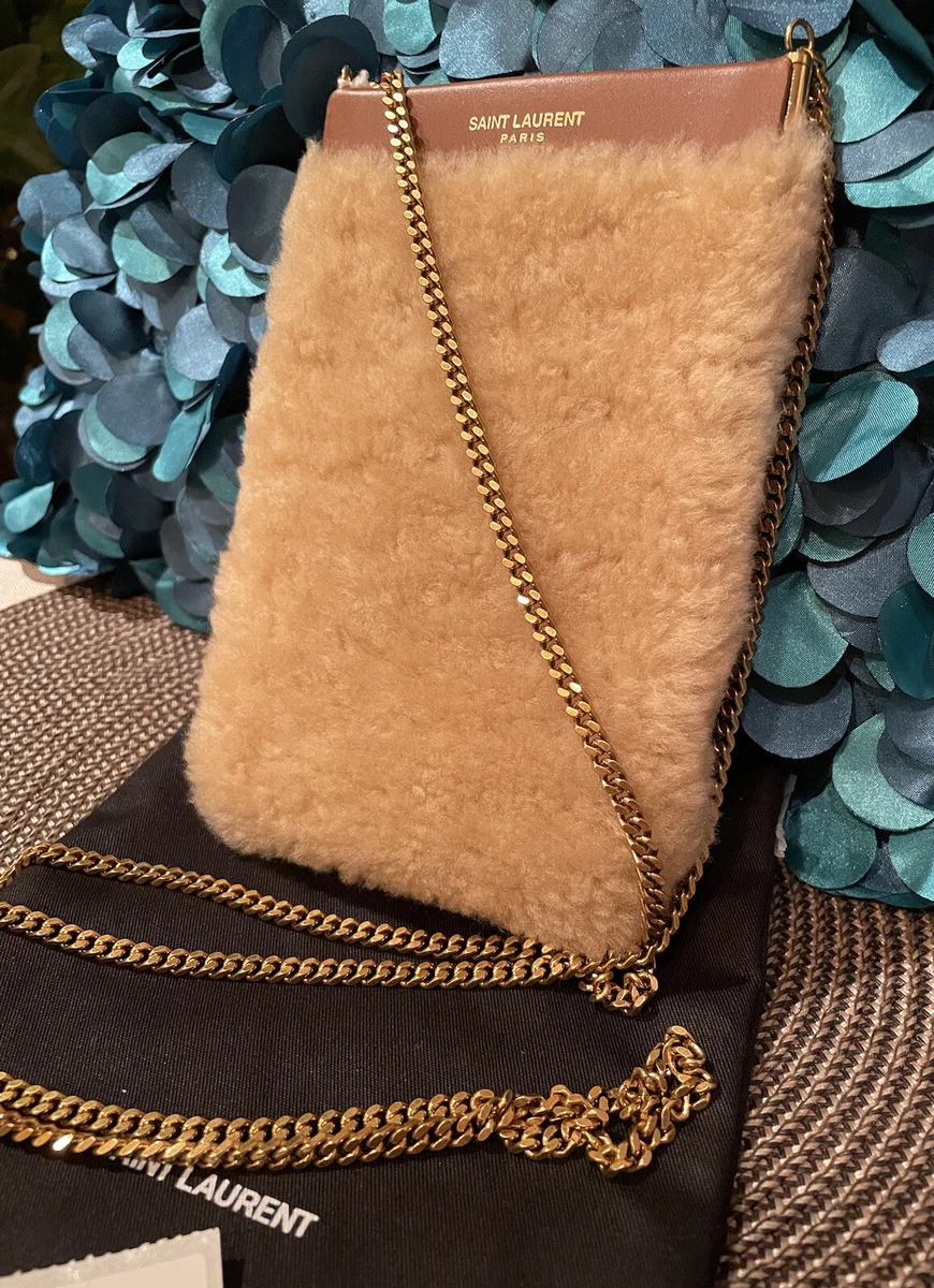 NWT! Saint Laurent YSL Mini PAC PAC In Shearling and Leather Phone Bag  675343