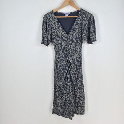 VINTAGE Flora Kung womens dress size silk jersey grey floral short slv  062694 Australia