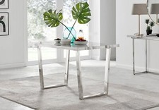 Image of Kylo Rectangular Dining Table in White with Marble Effect, U-Shaped Legs - 120cm