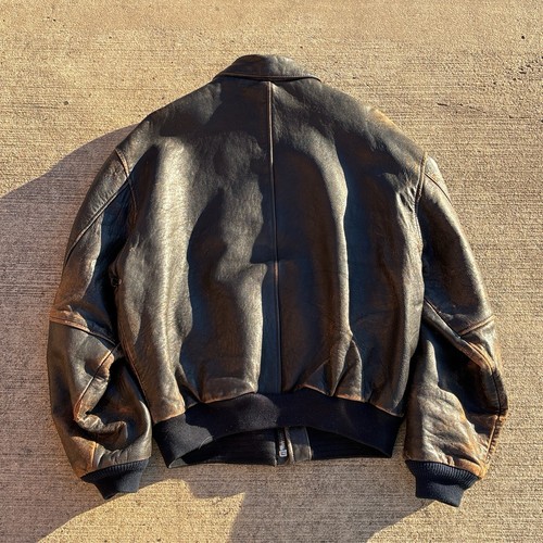 Avirex Brown Leather Stars Stripes Forever Flight Jacket Type A-2 Italy Size XL - Picture 9 of 16