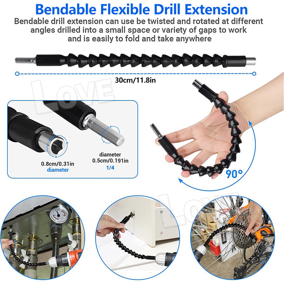 Right Angle Drill and Flexible Shaft Bits Extension Screwdriver Bit ...