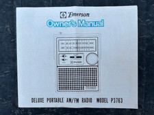 Rare Vintage Original Emerson Deluxe Portable AM-FM Radio Model P3763 Manual