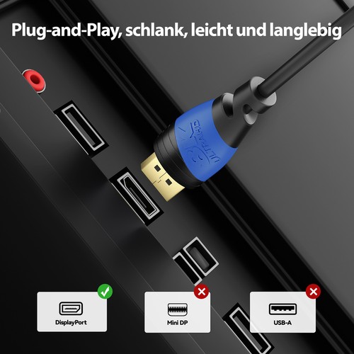 3m DisplayPort 1.4 Kabel | DP 8K Full U-HD HBR3 24K vergoldet Highspeed Gaming - Afbeelding 6 van 8