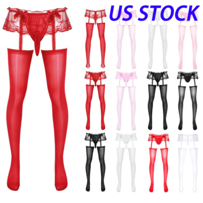 Mens Lingerie Stockings Garter Belt Silk Tights Pantyhose Hosiery Underwear