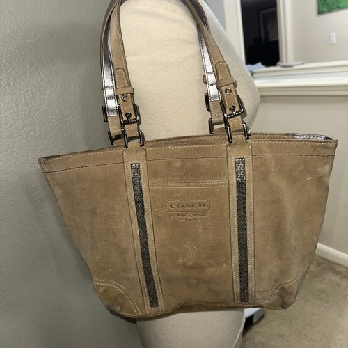 Coach Y2K Vintage Tan Suede Beaded Tote Bag Purse - Picture 5 of 6