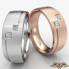 2 Stone Matte Finish Princess Diamond Gold Ring Men's Half Wedding Band 0.25Ctw