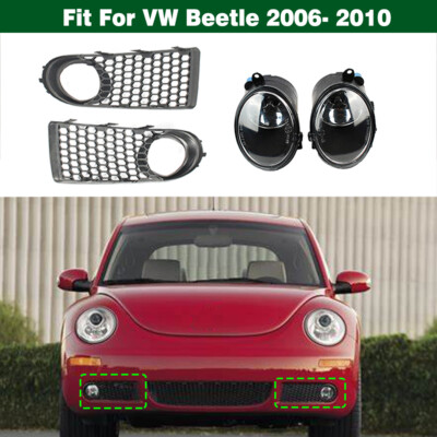 Front Bumper Fog Light Lamp w/Bulbs+Grille Cover Frame For VW Beetle 2006- 2010
