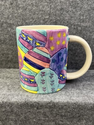 VINTAGE 1996 MERVYN'S EASTER PARADE CERAMIC COFFEE MUG 16 OZ COLORFUL EGG DESIGN