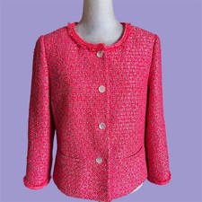 Talbots women s Tweed Peplum Jacket Size 10 Boucle Blazer Hot Pink