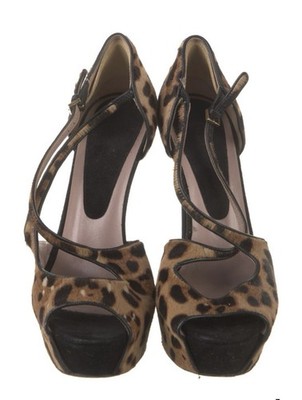 Gucci Ponyhair Animal Print T-Strap Pumps Size US 7