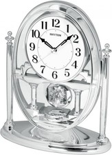 Silver Oval Rhythm Mantel Clock with Crystal Pendulum – Silent Quartz Movement