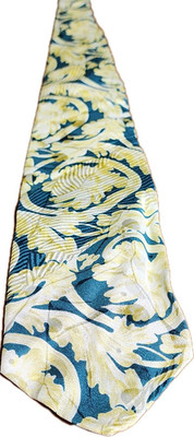 AKM Blue Yellow White Silk Floral Abstract Men's Designer Woven Tie Neckwear
