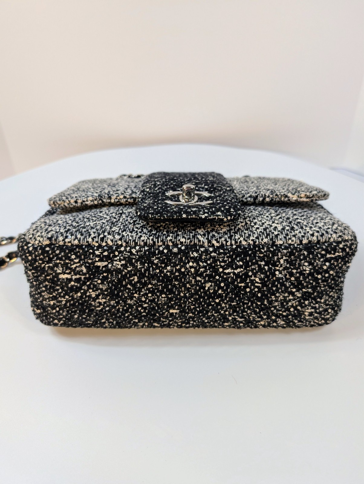 Chanel Rare Classic Black and White Tweed Sequined Elementary Chic Flap Bag image 8