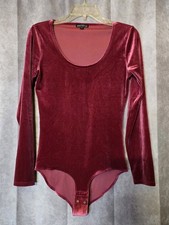J.Crew Merchantile - velvet velour red wine bodysuit - long sleeve - sz S -