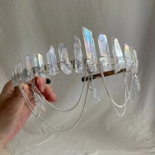 Crystal Crown Hair Accessory for Bridal, Festival, Renaissance Faire - Metal