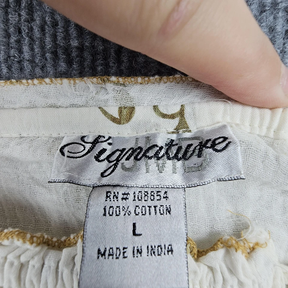 Vintage JM Signature Dress Womens Large Milkmaid Cream Floral Boho Smocked Midi - Image 3 of 4