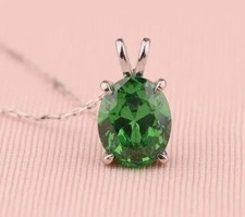 14K White Gold Plated 2.50Ct Oval Cut Lab Created Emerald Halo Women's Pendant