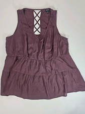 Torrid Tiered Babydoll Tank Top Womens 0 Maroon Blouse Crisscross Strappy Back
