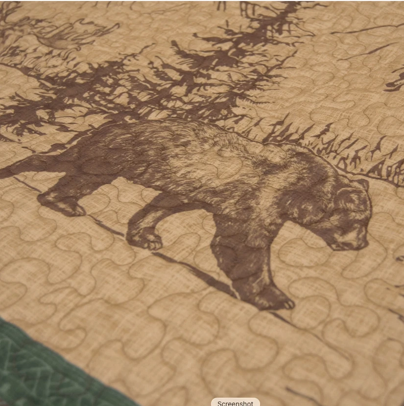 Bear Lodge Spruce Trail Printed King Quilt Set Rustic Country Cabin Lodge Theme - Image 2 of 3