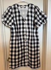 CUTE! Loft Sz 6 Gingham Plaid Linen Rayon Button Up Dress