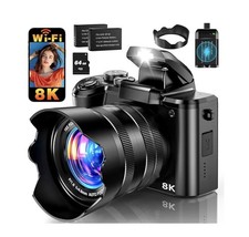 Digital Camera 16. Mp Black Dual Camera 2 Batteries 8K ULTRA HD