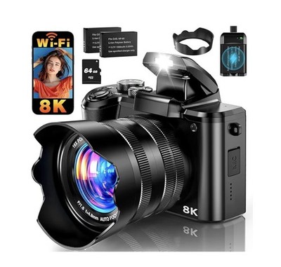 Digital Camera 16. Mp Black Dual Camera 2 Batteries 8K ULTRA HD