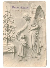 Premiers Années 900 Ancienne Carte Postale De Noël Ange Fille Arbre De Noël