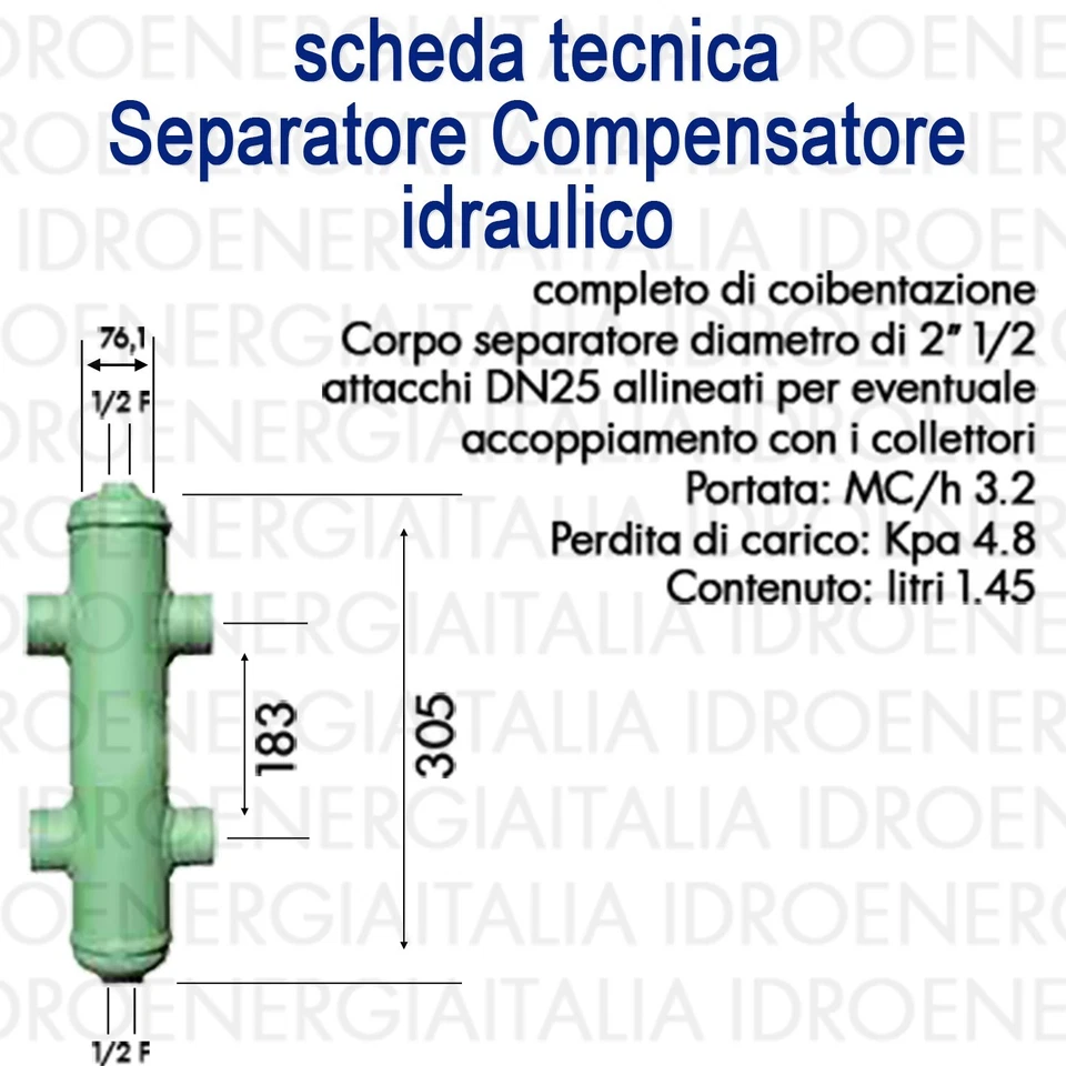 Separatore idraulico 1'' coibentato completo di bocchettoni come in foto - Immagine 4 di 4