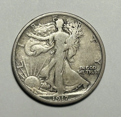 1917 D REVERSE WALKING LIBERTY HALF DOLLAR FINE