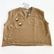 New JUPE VENDUE V-Neck Sweater Bee Vest Women’s SIZE L Rolled Hem Sequin