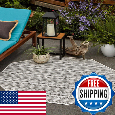 Unique Loom Outdoor Striped Collection Area Rug - Maia 5 3 Octagon Beige/Ivory
