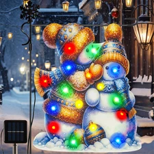 Snowmen Lighted Christmas Garden Flag 12x18 Double Sided, 8 Modes Solar Outdo...