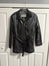 WILSONS Pelle Studio Black Leather Zip-Out Vest Insulated Belted Jacket Sz. L